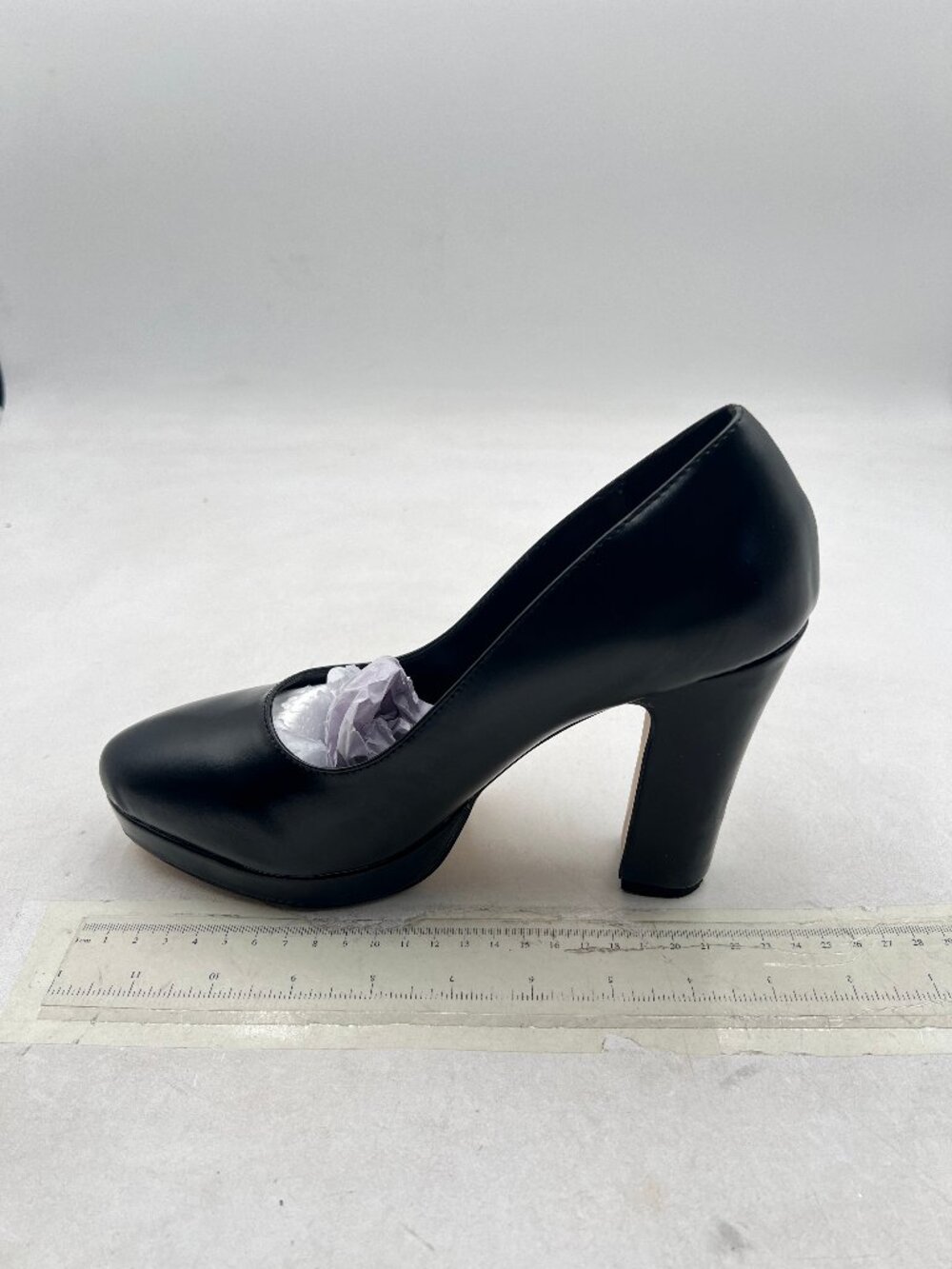 miss left Black Platform Closed Almond Toe Pumps Classic Slip On Block Heel Shoe